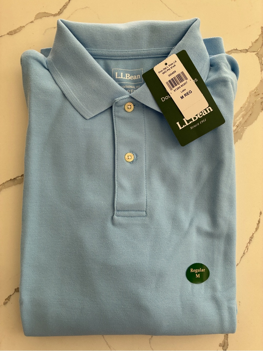 NWT L.L.Bean Light Blue Men's Long Sleeve Polo Shirt, M